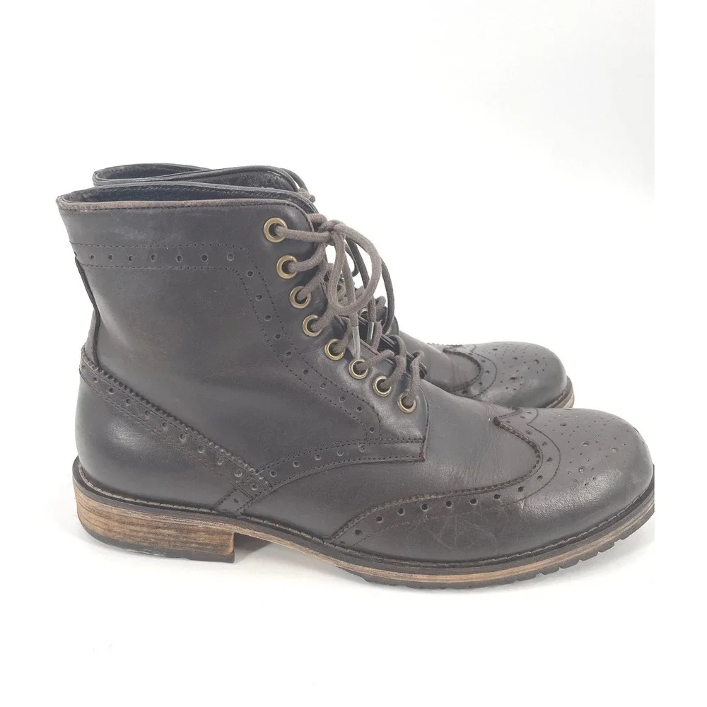 Aldo Wingtip Boots Mens 42 US 9 Brown Leather Brogue Lace Up Classic Academia